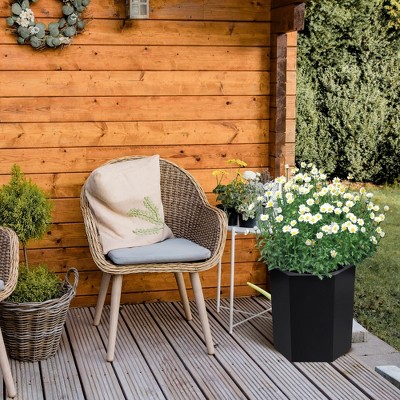 16 Inch Tall Planters Set of 2, Hexagonal Self Watering Pots with Water Level Monitor, Bottom Wheels and Drainage Hole