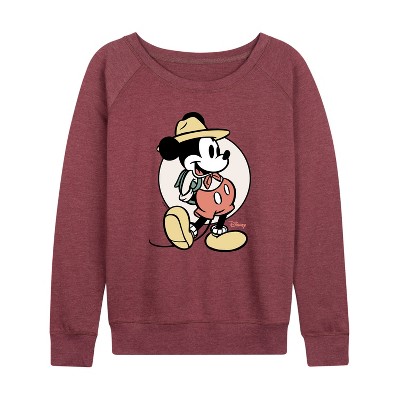 Women's - Disney - Mickey Mouse Lightweight French Terry Wide Neck Long Sleeve Graphic Shirt
