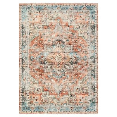 Washable Vintage Floral Living Room Bedroom Rugs, Distressed Print Large Carpet for Dining Room Office, Retro Accent Floor Cover