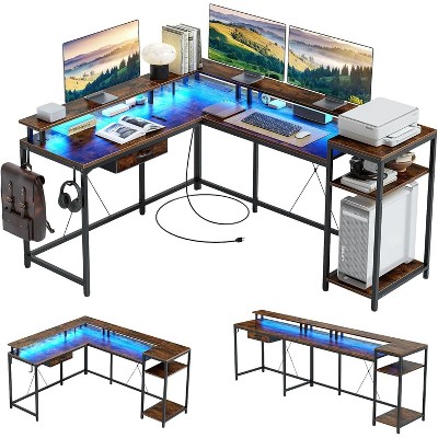 Acekool 68" L-Shaped Gaming Desk - LED Lights & Built-in Charging Station