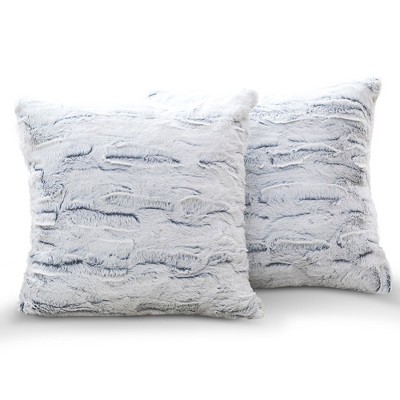 Cheer Collection Blue and White Textured Faux Fur Throw Pillows