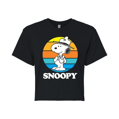 Women's - Peanuts - Snoopy Beagle Scout Sunset Cropped Graphic T-Shirt