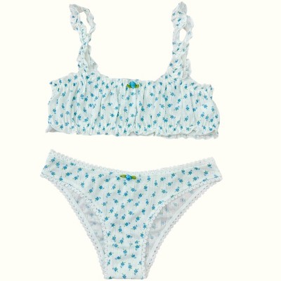 Milanblocks Blue French Romantic pointelle cotton made matching bralette set