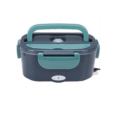 Electric Dual Function Heating Lunchbox with Leak Proof Seal Ring, 32" Cords for Car Recharging and Reusable Spoon and Fork, Black