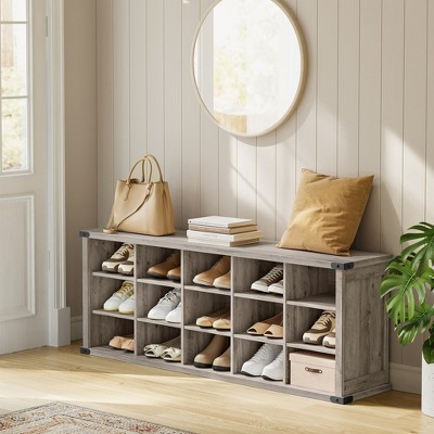 Shoe Bench, Shoe Storage Bench with 15 Compartments, Adjustable Shelves, Entryway Bench