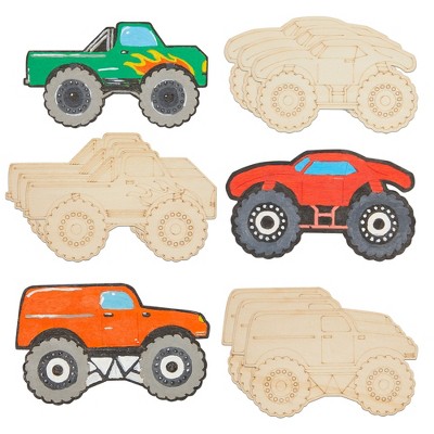 Bright Creations Wood Cutouts for Crafts, Monster Truck (4.6 x 3 in, 24-Pack)