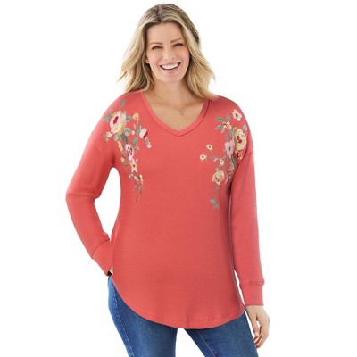 Woman Within Waffle Thermal V-Neck Tee