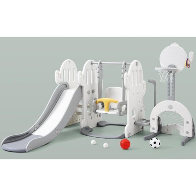 homfan 7-in-1 Toddler Playset w/ Slide, Swing & Basketball Hoop - Indoor/Outdoor Climber for Ages 1-3