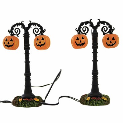 Department 56 Villages 4.25 In Lit Hallow's Eve Street Lamps Halloween Halloween Village , Halloween Decor Jack-O-Lanterns Fall Leaves (1PC)