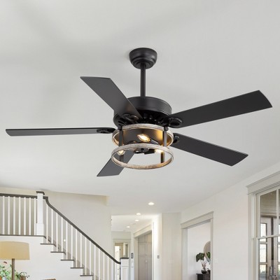 Airsurfer 52" 6 Speed Matte Black Ceiling Fan with Remote,Reversible Motor & Memory Function,3 Bulb Bases,5 Plywood Blades Ceiling Fan for Livingroom