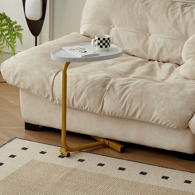 MAYEERTY Side Table White C Shaped Small Sofa Table for Couch Bedroom