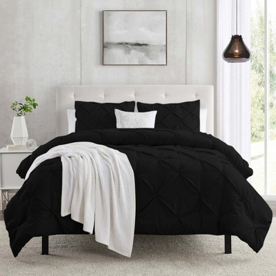 Nestl 3 Piece Pinch Pleated Duvet Cover Set, Double Brushed Pintuck Duvet Cover with Button Closure and Pillow Shams