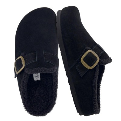 CUSHIONAIRE Haven Genuine Leather Clogs for Women – Faux Fur Lined  Slip-On Womens Shoes with Cork Footbed and Adjustable Buckle