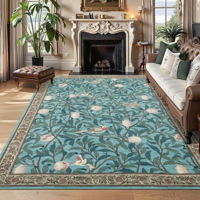 Washable Modern Tree Leaves Printed Rug Non Slip Low Pile Rug Soft Throw Floor Cover Foldable Indoor Carpet for Living Room Bedroom Playroom Nursery