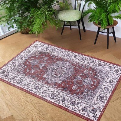 Vintage Rug Oriental Floral Print Floor Cover Machine Washable Indoor Persian Area Rug