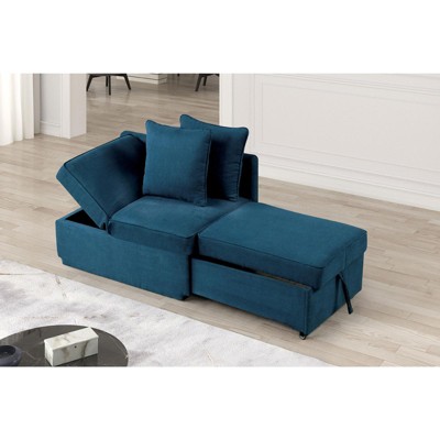 Convertible Chair 1pc Living Room Furniture Blue Fabric Adjustable Headrest Pillows Functional Chair
