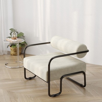 Modern Accent Chair, Upholstered Comfy Reading Chair With Backrest, Single Sofa Chair, Metal Sofa Armchair for Living Room Bedroom Balcony