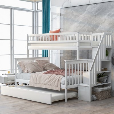 Whisen Twin over Full Bunk Bed with Trundle and Storage Staircase