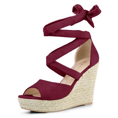 Allegra K Women's Lace Up Open Toe Platform Espadrille Wedge Sandals