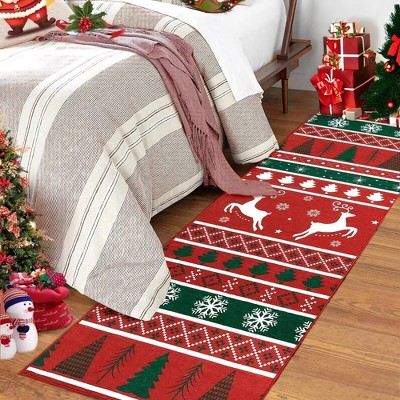 Christmas Washable Area Rug Xmas Tree and Snowflake Rug Holiday Home Decor
