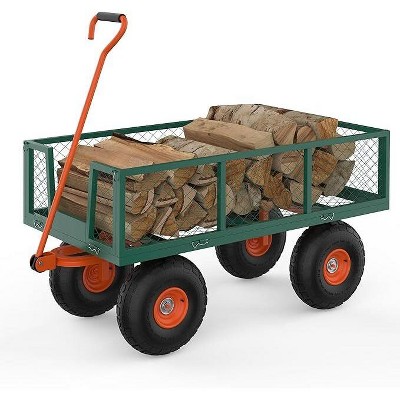 Heavy Duty Steel Garden Wagon Cart 500lb Capacity with Removable Sides 10in Tires for Yard Lawn Farm Warehouse