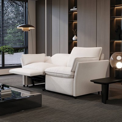 ATJafurn White Chenille Electric Reclining Sofa with USB Charging and Pillow Armrests Each Seat Has Independently Adjustable Motors,  for Living Room