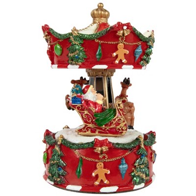 Northlight Santa with Sleigh and Reindeer Animated Musical Christmas Carousel - 6.5"
