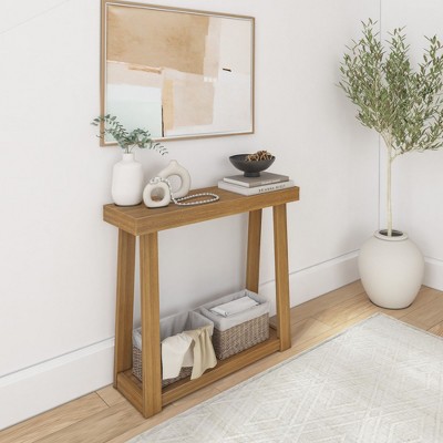 Plank+Beam 36” Solid Wood Console Table with Storage, Classic Farmhouse Style Sofa Table with Shelf, Narrow Entryway Table for Hallway