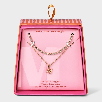 14K Gold Dipped Cubic Zirconia Initial Necklace Set 2pc - A New Day™ Gold