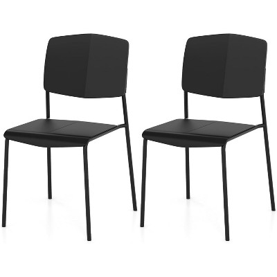 ADILE Stackable Dining Chairs With Metal Legs & Curved Back, Set of 2, Black