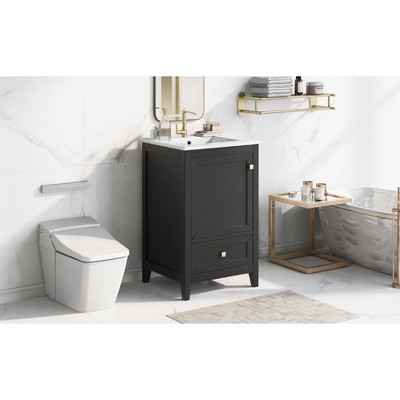 Grungis 20" Bathroom Vanity with Sink and Soft Closing Door,Bathroom Sink Cabinet with Storage Rack and 1 Drawer for Bathroom