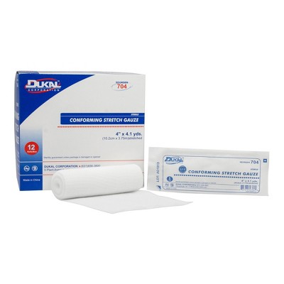 Dukal Stretch Gauze Bandage, 4 in x 4-1/10 yds, 12 Count