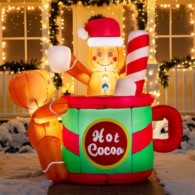 Joyfy 6 FT Tall Christmas Inflatables Decorations, Gingerbread Man in Hot Cocoa Mug Inflatable with LEDs for Xmas Party Indoor Outdoor Yard Decoration
