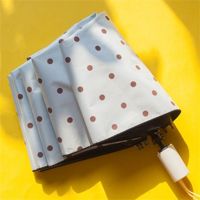 Clotth Polka Dot Sun Umbrella - Foldable, Sun and Rain Dual-Purpose, Retro Black Glue, Polka Dot