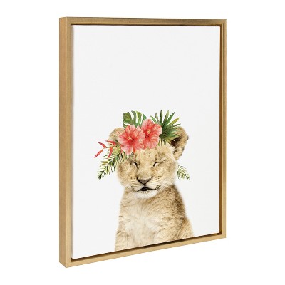 Kate & Laurel All Things Decor 18"x24" Sylvie Flower Crown Lion Cub Framed Wall Art by Amy Peterson Art Studio
