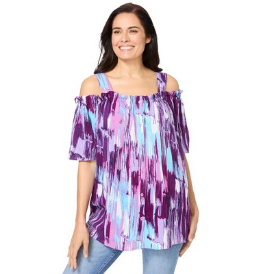 Woman Within Printed Cold-Shoulder Blouse