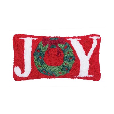 C&F Home Christmas "Joy" Wreath Small/Petite Hooked Accent Pillow, 6" x 12"