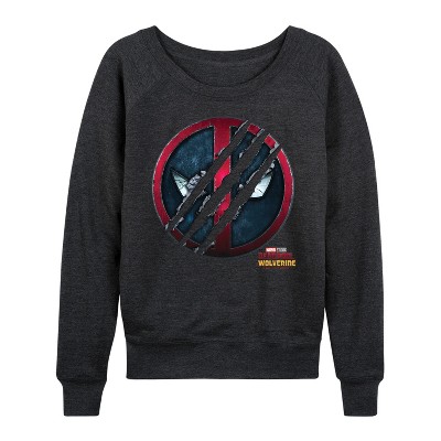 Women's - Marvel - Deadpool & Wolverine Scratch Logo Lightweight French Terry Wide Neck Long Sleeve Graphic Shirt