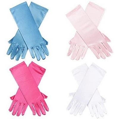 Blue Panda 4-Pair Shiny Silky Satin Flower Princess Girl Dress-Up Long Gloves for Any Occasion, 4 Colors, For Ages 3+