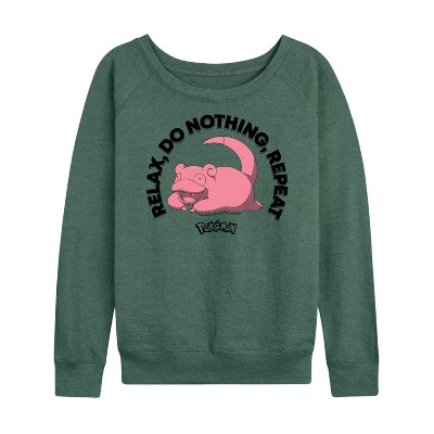 Women's - Pokémon - Relax, Do Nothing Lightweight French Terry Wide Neck Long Sleeve Graphic Shirt