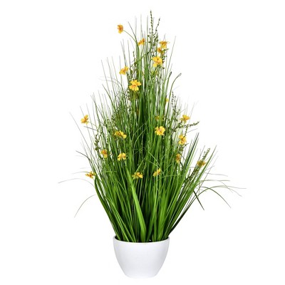 Vickerman Artificial Yellow Potted Artificial Cosmos and Grass