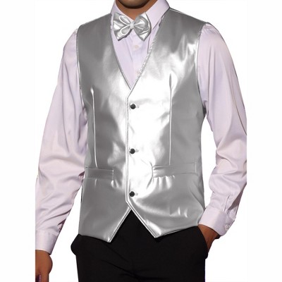 Lars Amadeus Men's Western PU Faux Leather Waistcoat Vest with Bow-Tie
