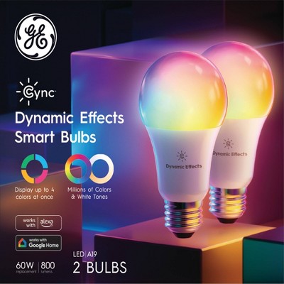 GE 2pk CYNC Dynamic Effects Smart LED Full Color A19 Light Bulbs
