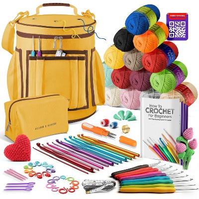 Hearth & Harbor Crochet Kit for Beginners Adults and Kids, Amigurumi and Crocheting Kit with Soft Yarn and Sage Green Crochet Bag