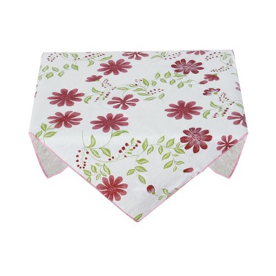 PiccoCasa Red Flower Printed Vinyl Decor Square Tablecloth 24''x 24'' White 1 Pc