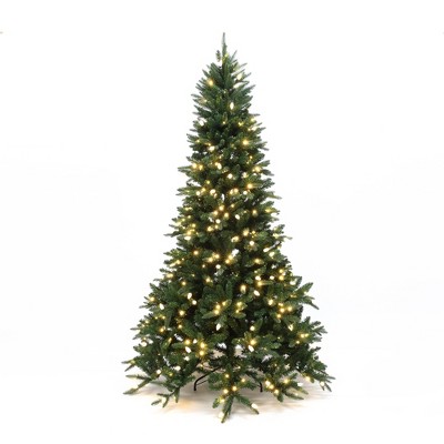 LuxenHome 7.5Ft Pre-Lit Green Slender Artificial Fir Christmas Tree with Metal Stand