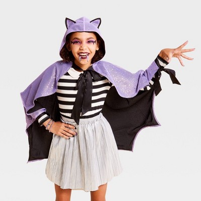 Kids' Bat Costume Cape with Hood and Ears - Hyde and EEK! Boutique™ Purple/Black
