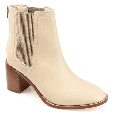 Journee Signature Women's Genuine Leather Tazlyn Round Toe Stacked Chelsea Booties