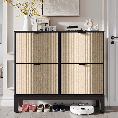 Shoe Cabinet Storage for Entryway, Hidden Shoe Cabinet with 4 Flip Drawers, Freestanding Shoe Organizer with Adjustable Shelves and Metal Legs