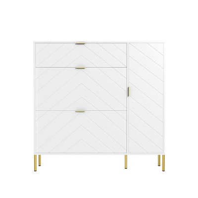 CLIHOME MDF Shoe Utility Storage Cabinets with Flip-up Drawers and Shelves
